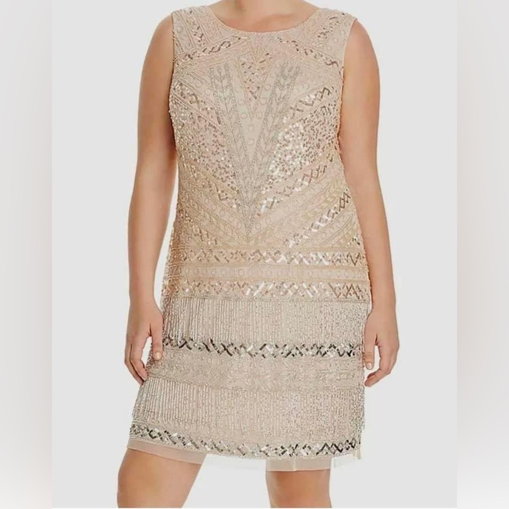 Adrianna papell beaded fringe cocktail dress size 14w. New.